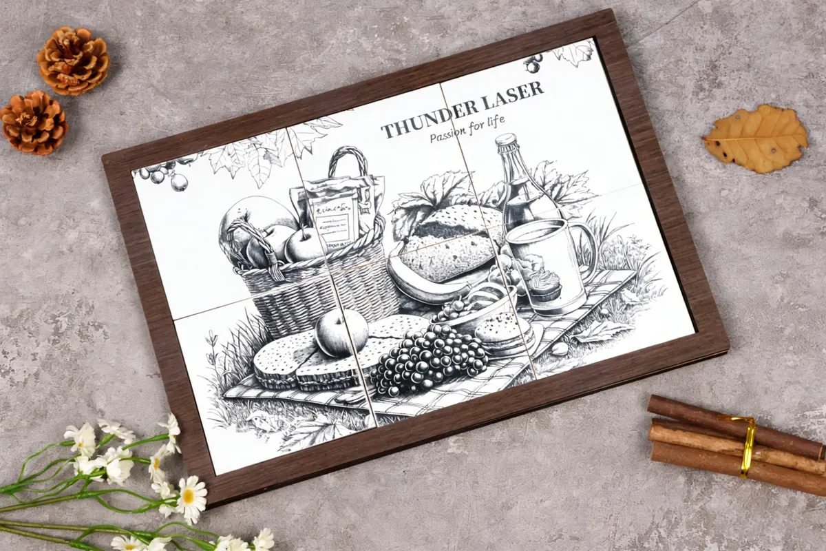 Piastrella con illustrazione incisa in cornice