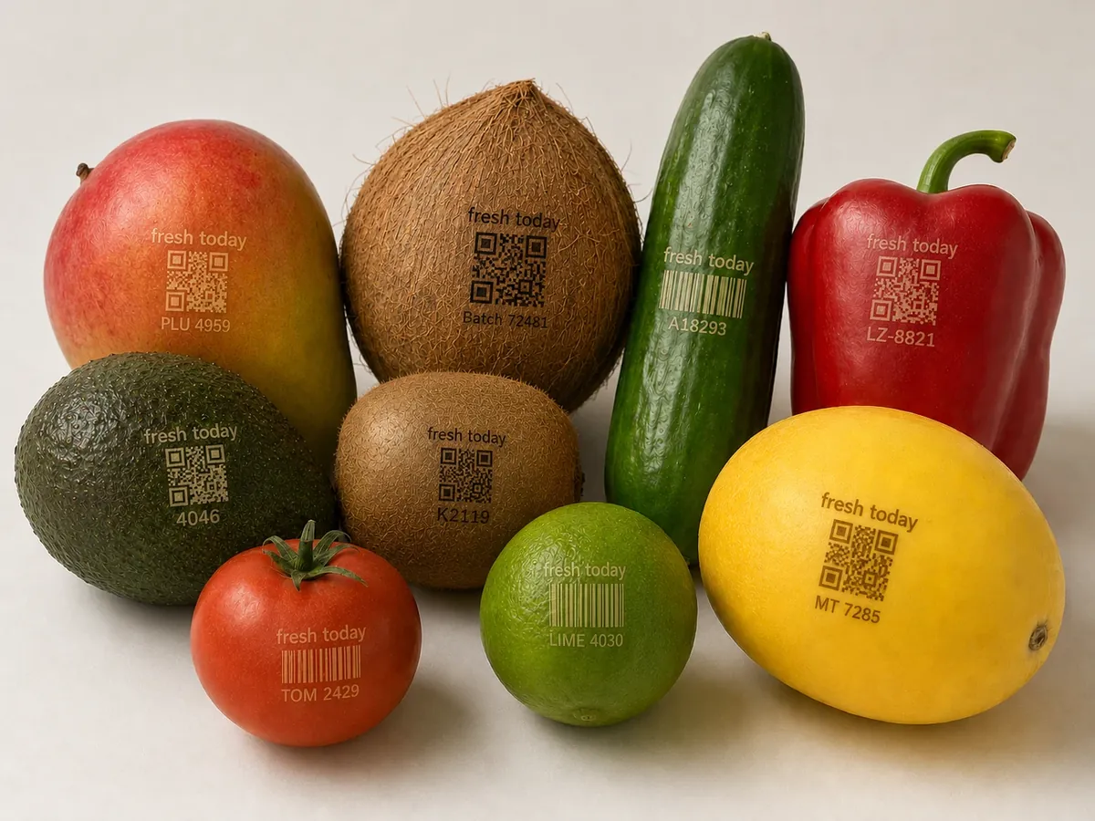 Frutta e verdura marcate con logo e codice QR