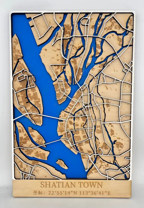 Mappa di una città in legno a strati