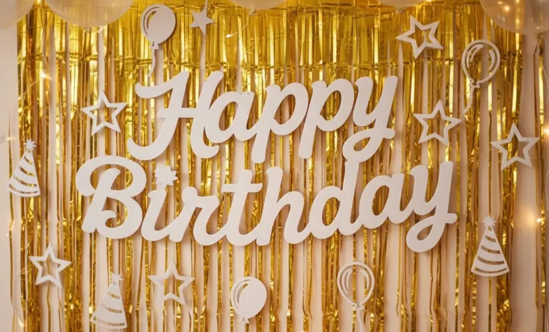 Scritta di auguri in schiuma per una festa