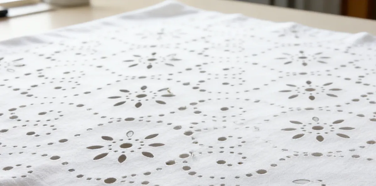 Tessuto bianco traforato con motivo decorativo