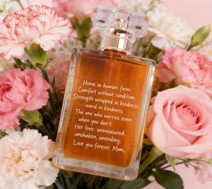 Flacone di profumo in vetro con poesia incisa