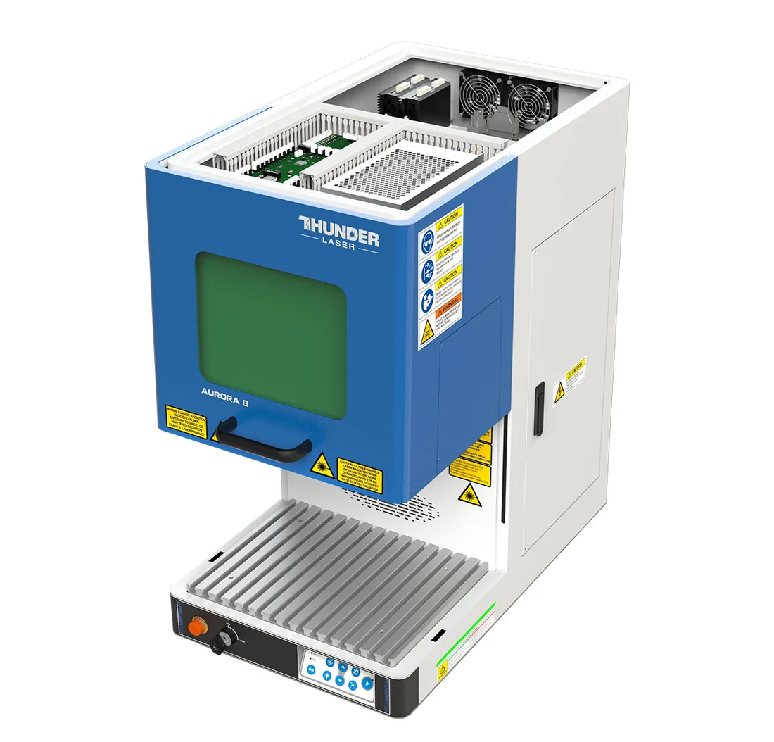 MARCATORE LASER FIBRA THUNDER AURORA MOPA — fronte destra aperto dall'alto